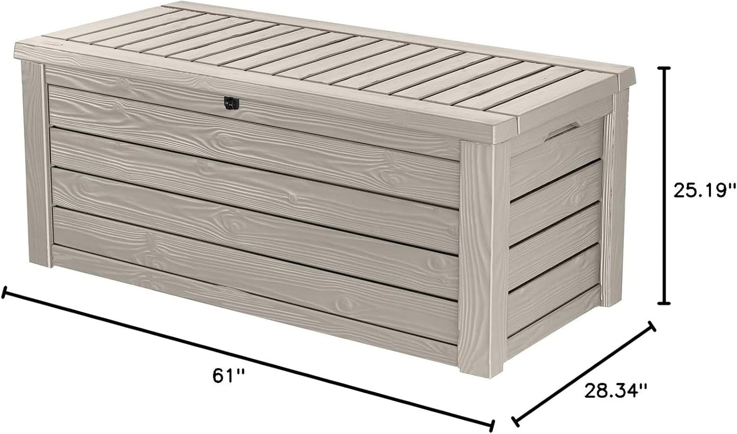 Keter 150 Gallon Resin Large Deck Box Organization and Storage Box for Patio, Outdoor Cushions, Garden Tools, Brown