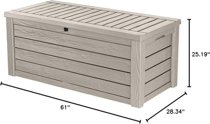 Keter 150 Gallon Resin Large Deck Box Organization and Storage Box for Patio, Outdoor Cushions, Garden Tools, Brown