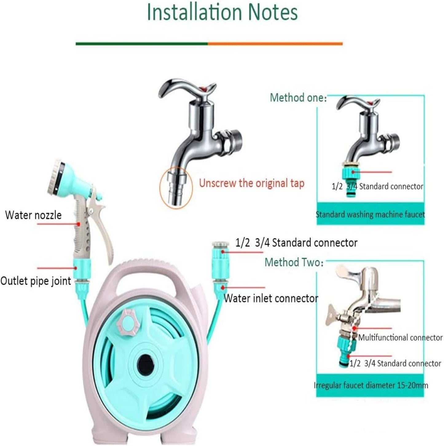 YEFA Retractable Garden Hose Reel - Convenient 50 FT Portable Hose with 6-Function Spray Nozzle for Versatile Watering, Cleaning, and More (Green)