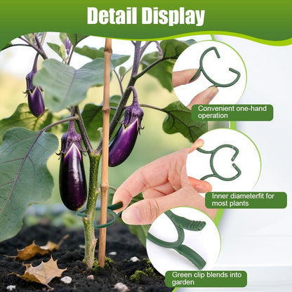AUAUY 210 Pcs Plant Clips Green Garden Clips Plastic Plant Rings Plant Support Clips for Securing Plant Stem（L）