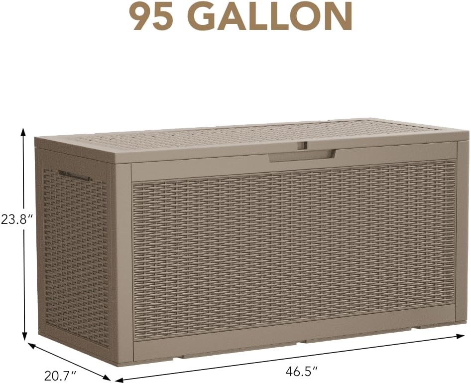 Devoko 100 Gallon Waterproof Large Resin Deck Box Indoor Outdoor Lockable Storage Container for Patio Furniture Cushions Garden Tools (100 Gallon, Black)