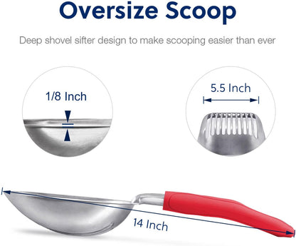 Cat Litter Scoop, Aluminum Alloy Sifter, Kitty Metal Scooper, Deep Shovel, Long Handle, Poop Sifting, Kitten Pooper Lifter, Durable, Heavy Duty, for Litter Box