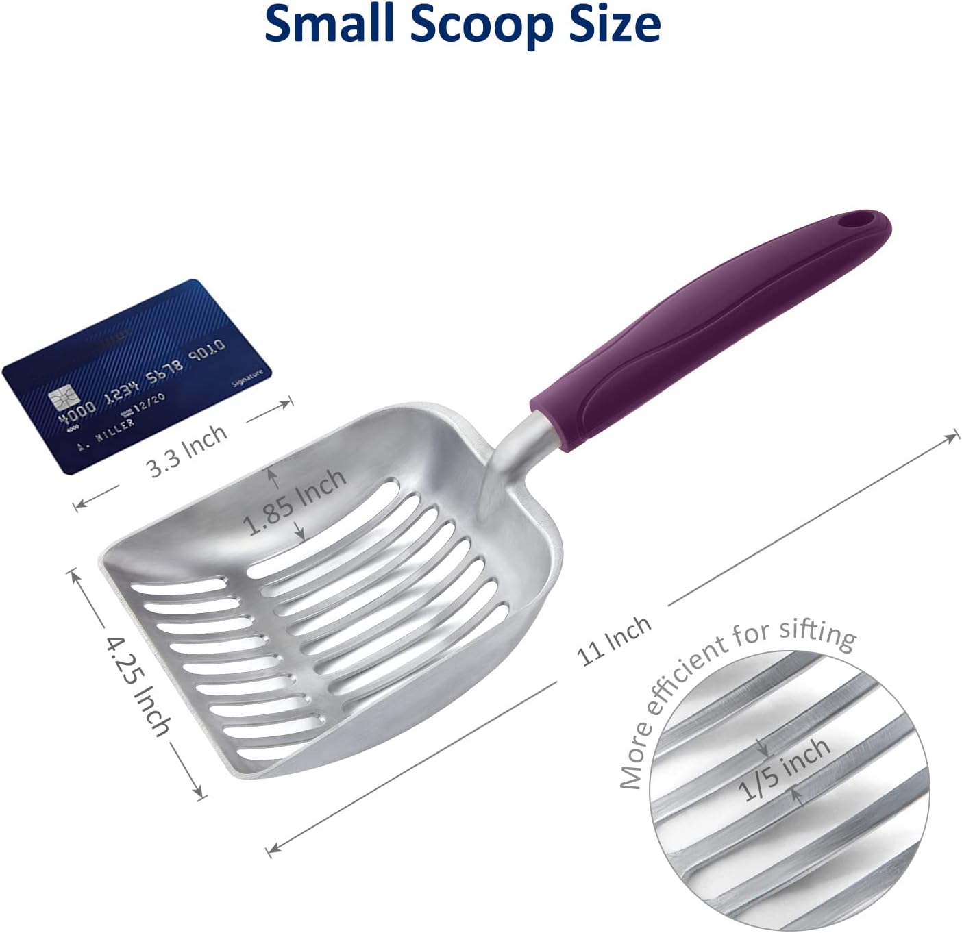 Cat Litter Scoop, Aluminum Alloy Sifter, Kitty Metal Scooper, Deep Shovel, Long Handle, Poop Sifting, Kitten Pooper Lifter, Durable, Heavy Duty, for Litter Box