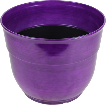 Garden Elements Indoor/Outdoor Glazed Brushed Happy Plastic Planter, Large, Bright Pink, 15"