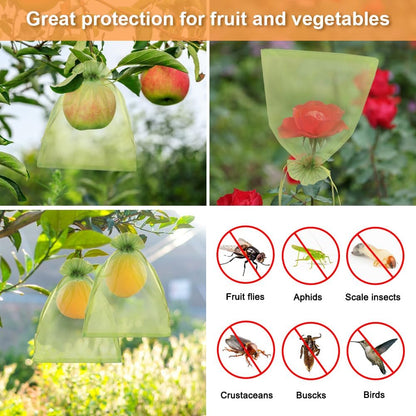Shintop 100Pcs Fruit Protection Bags, 6x9 Inch Green Fruit Tree Netting Cover Drawstring Mesh Tomato Bags Pest Barrier for Apples Mango