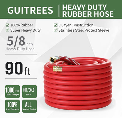 Guitrees Leader Garden Hose 10ft x 5/8", Heavy Duty Short Water Hose, Female to Female Fittings, Five Layered Braiding for Durability, 1000PSI Burst, 300PSI Working (Black) - Colors A