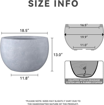 Large Round Bowl Vintage BRN Concrete Planter 19.9" Dia, Outdoor