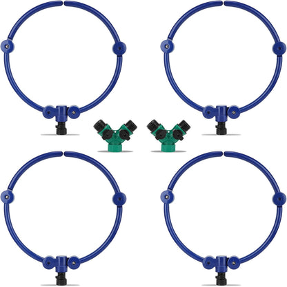 4 Pcs 360° Tree Water System Tree Root Watering Ring 13 Inch Circle Sprinkler Irrigation Slow Release Targeted Water with Y Hose Splitter for New Tree Outdoor Plants Raised Garden Beds (Green, Small)