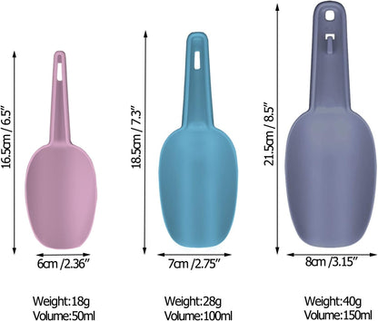 Flour Scoop Set of 3 for Canisters, Ice, Popcorn, Pet Food, Dry Goods, Coffee Beans, Candy - Plastic Scoops 1.7/3.4/5.1 oz