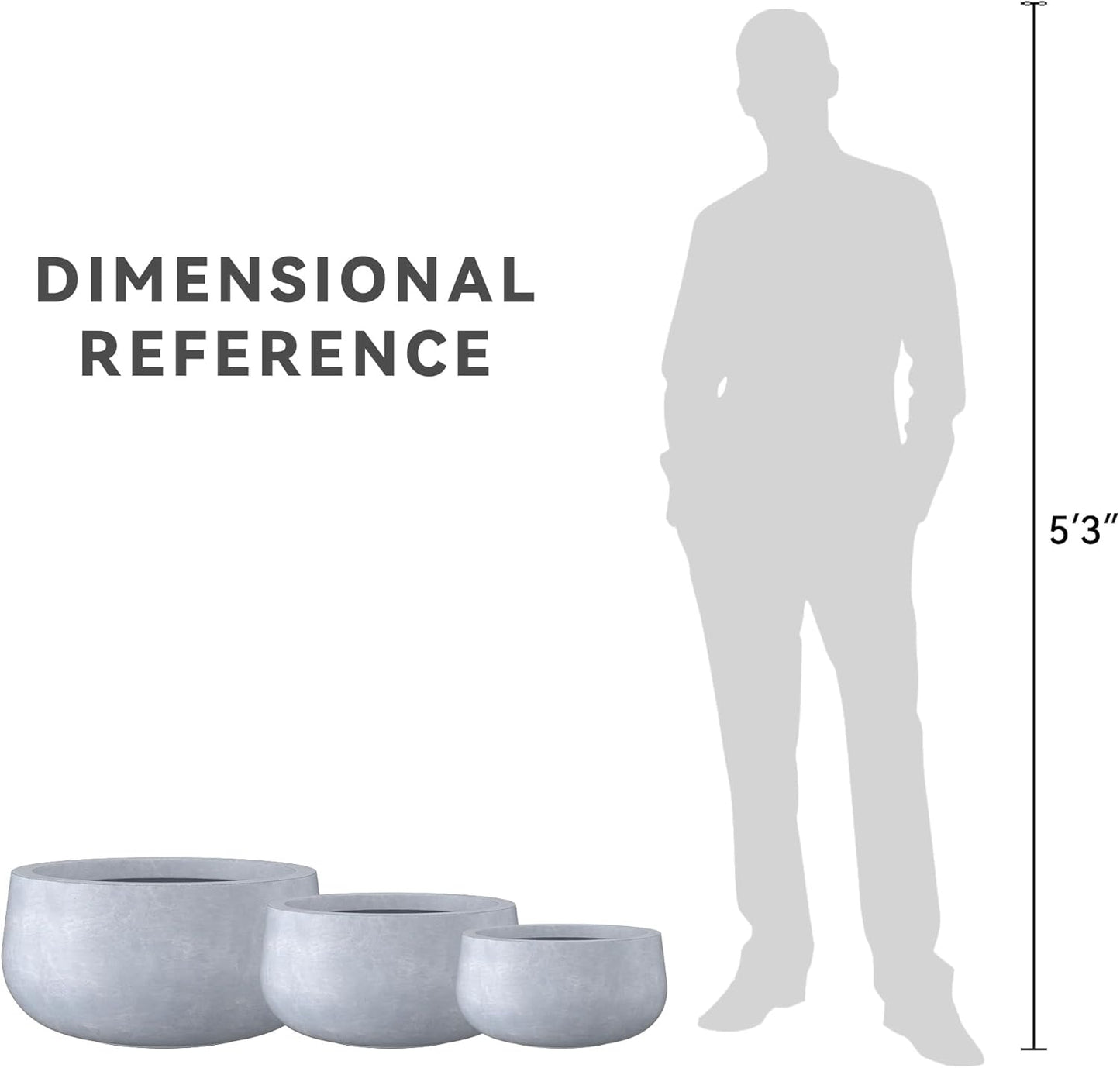 Kante 15.7" Dia Round Concrete Planter, Outdoor Indoor Garden Plant Pots with Drainage Hole and Rubber Plug, Modern Curvaceous Design, Slate Gray