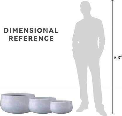 Kante 15.7" Dia Round Concrete Planter, Outdoor Indoor Garden Plant Pots with Drainage Hole and Rubber Plug, Modern Curvaceous Design, Slate Gray