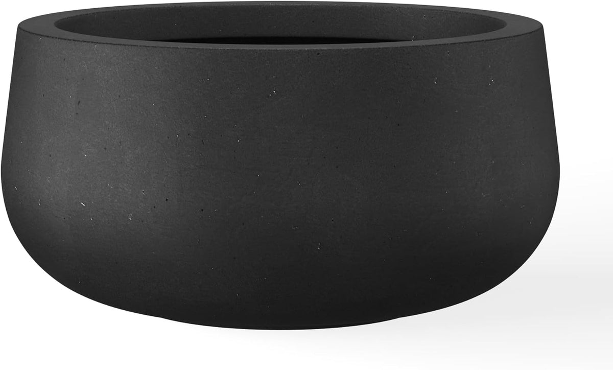 Kante 15.7" Dia Round Concrete Planter, Outdoor Indoor Garden Plant Pots with Drainage Hole and Rubber Plug, Modern Curvaceous Design, Slate Gray