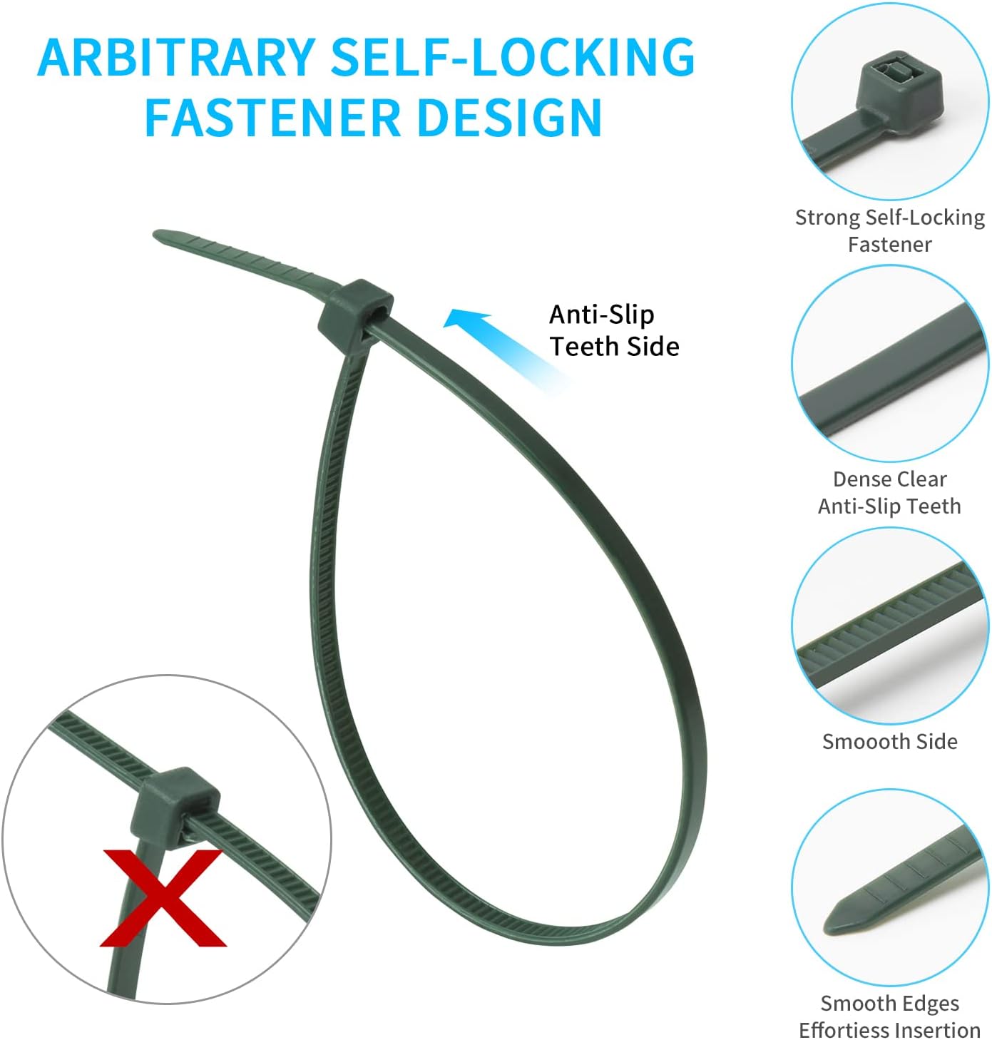 Armpow 8 Inch Garden Green Zip Tie 1000 PCS, 40 Lbs - Small to Medium Zip Tie, Nylon PA66 UV Resistant Cable Tie Heavy Duty for Indoor and Outdoor Use - Ideal for bundling and securing objects