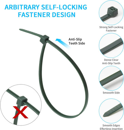Armpow 8 Inch Garden Green Zip Tie 1000 PCS, 40 Lbs - Small to Medium Zip Tie, Nylon PA66 UV Resistant Cable Tie Heavy Duty for Indoor and Outdoor Use - Ideal for bundling and securing objects