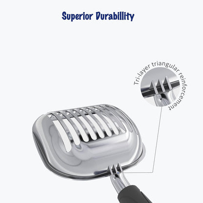 Cat Litter Scoop, Aluminum Alloy Sifter, Kitty Metal Scooper, Deep Shovel, Long Handle, Poop Sifting, Kitten Pooper Lifter, Durable, Heavy Duty, for Litter Box