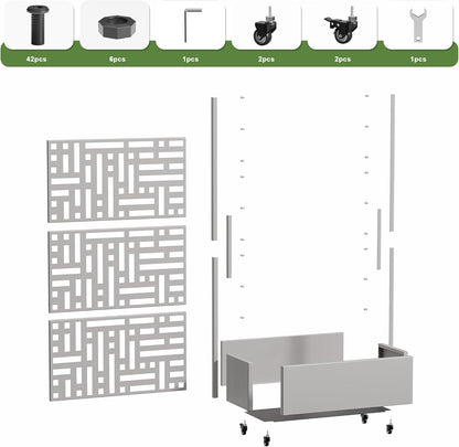 Casaphoria Metal Raised Garden Bed with Trellis and Wheels, 72"x47"x16" Planter Box for Climbing Plants, Vegetables & Vines, Features Drainage Holes and Privacy Screen (Black-Louver) - Colors A