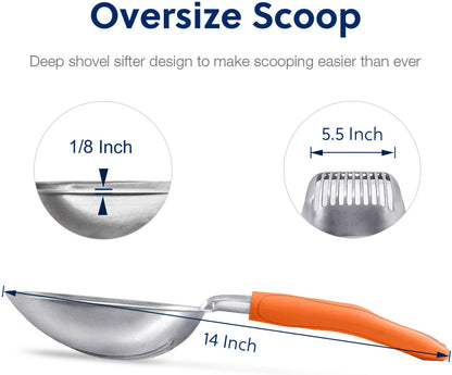 Cat Litter Scoop, Aluminum Alloy Sifter, Kitty Metal Scooper, Deep Shovel, Long Handle, Poop Sifting, Kitten Pooper Lifter, Durable, Heavy Duty, for Litter Box