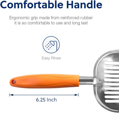 Cat Litter Scoop, Aluminum Alloy Sifter, Kitty Metal Scooper, Deep Shovel, Long Handle, Poop Sifting, Kitten Pooper Lifter, Durable, Heavy Duty, for Litter Box