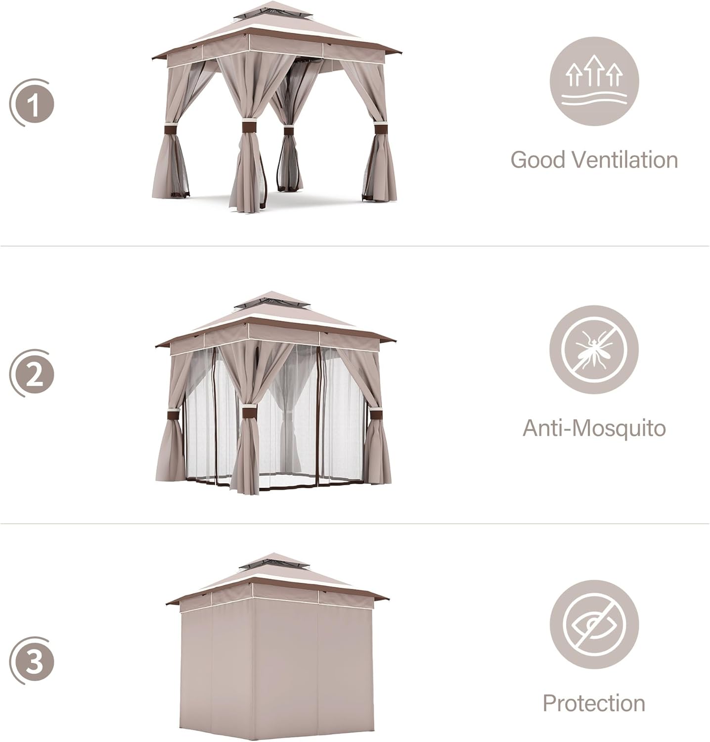 10x20 Gazebo Canopy with 100FT String Lights, Metal Heavy Duty Patio Canopy Tent with Double Roofs, Mosquito Nettings and Privacy Screens for Backyard, Garden, Lawn, Gray