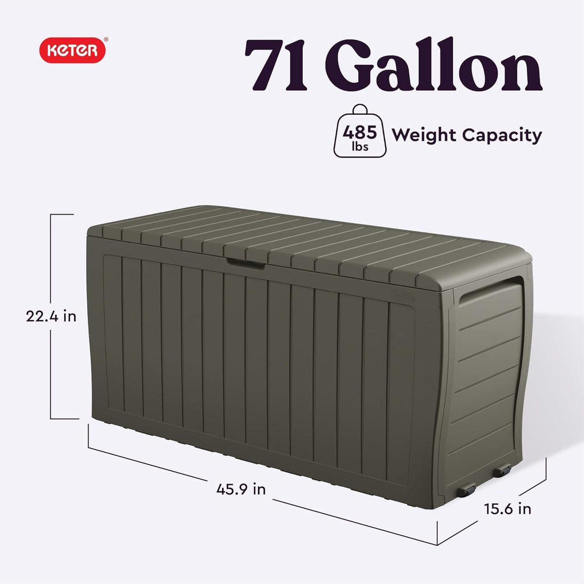 Keter Marvel Plus 71 Gallon Resin Outdoor Storage Box for Patio Furniture Cushions, Throw Pillows, Garden Tools and Pool Floats, Brown