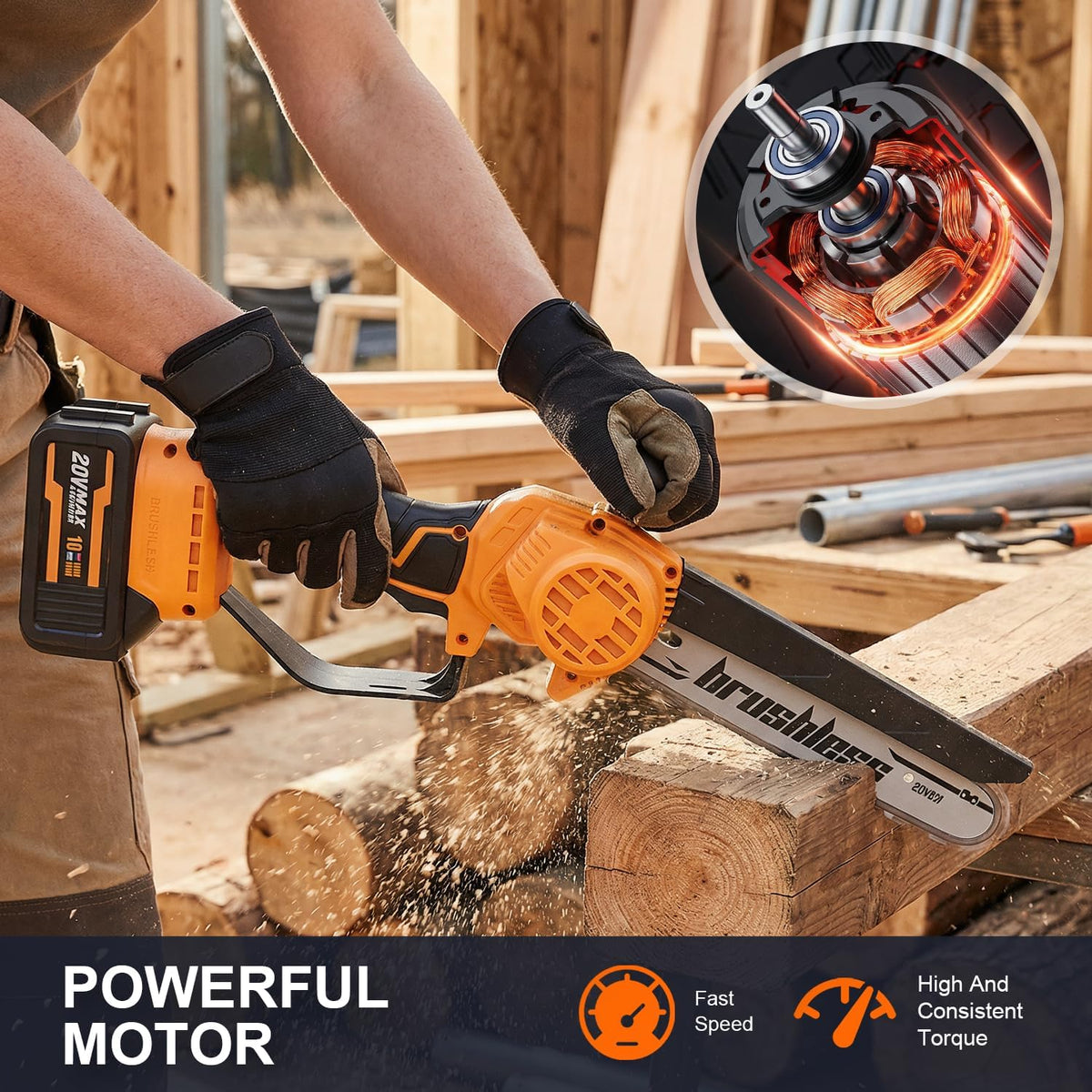 Cordless Mini Chainsaw, 20V MAX 8 inch & 6 inch Powered Handheld Electric Chainsaws,2 Pack Rechargeable Batteries Powered Portable Small Pruning Chain Saw for Tree Pruning Wood Cutting Trimming