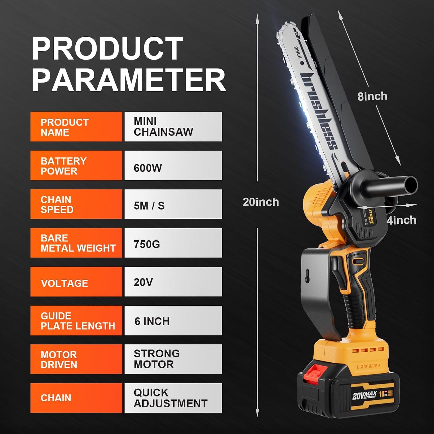 Cordless Mini Chainsaw, 20V MAX 8 inch & 6 inch Powered Handheld Electric Chainsaws,2 Pack Rechargeable Batteries Powered Portable Small Pruning Chain Saw for Tree Pruning Wood Cutting Trimming