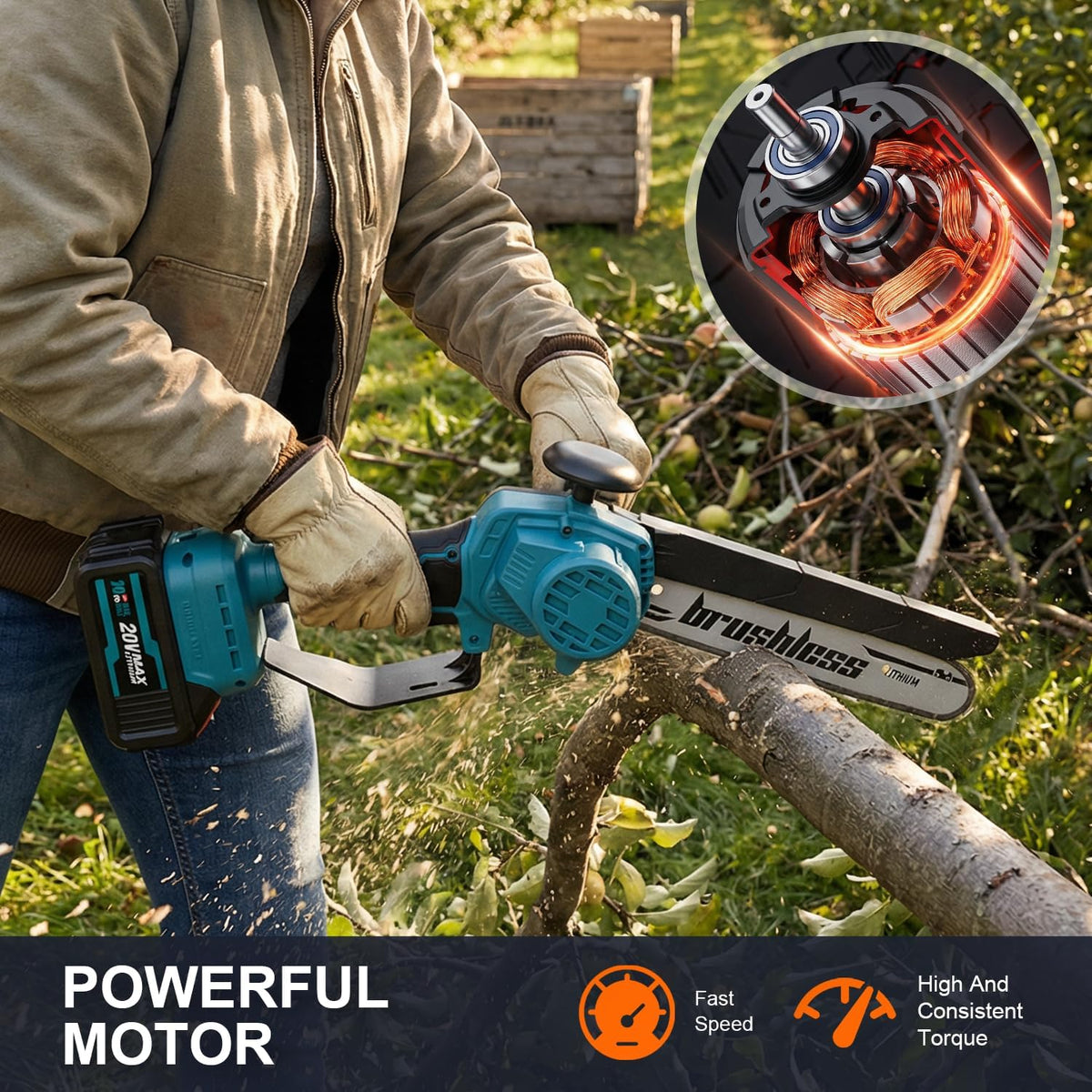 Cordless Mini Chainsaw, 20V MAX 8 inch & 6 inch Powered Handheld Electric Chainsaws,2 Pack Rechargeable Batteries Powered Portable Small Pruning Chain Saw for Tree Pruning Wood Cutting Trimming