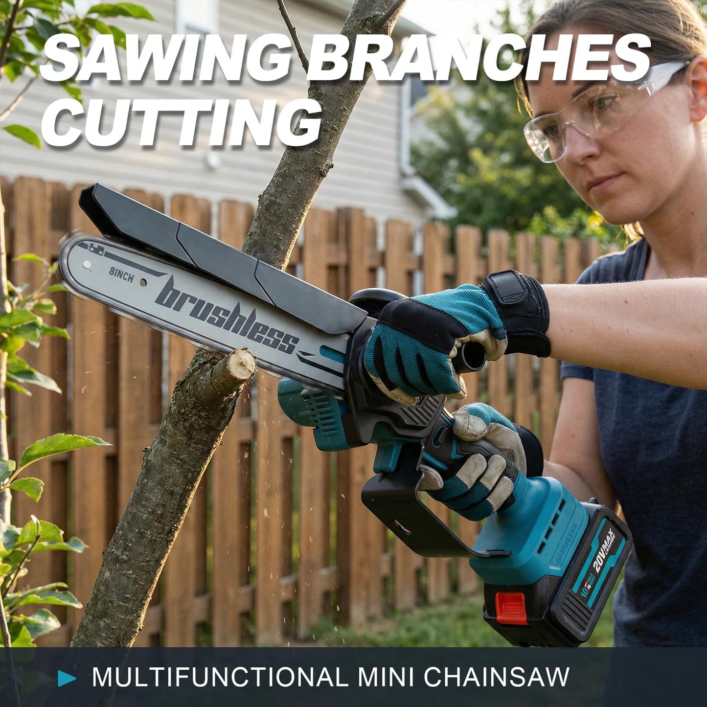 Cordless Mini Chainsaw, 20V MAX 8 inch & 6 inch Powered Handheld Electric Chainsaws,2 Pack Rechargeable Batteries Powered Portable Small Pruning Chain Saw for Tree Pruning Wood Cutting Trimming