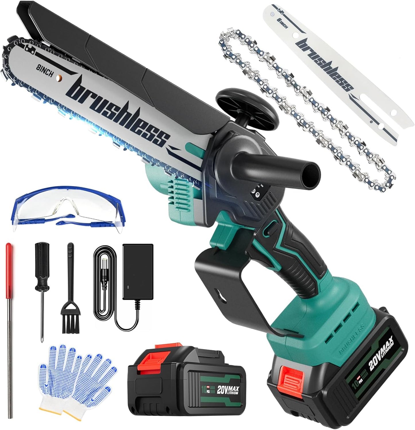 Cordless Mini Chainsaw, 20V MAX 8 inch & 6 inch Powered Handheld Electric Chainsaws,2 Pack Rechargeable Batteries Powered Portable Small Pruning Chain Saw for Tree Pruning Wood Cutting Trimming