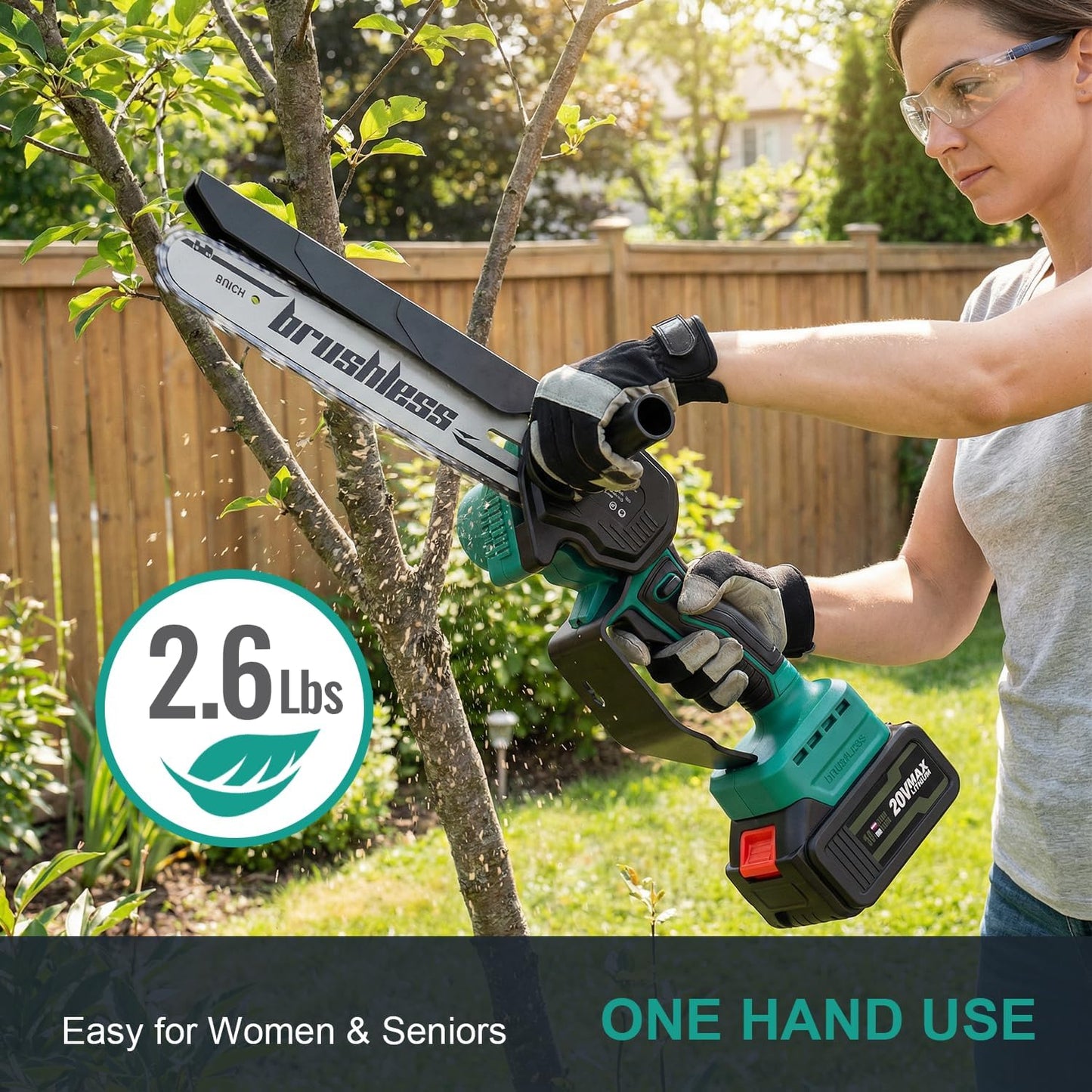 Cordless Mini Chainsaw, 20V MAX 8 inch & 6 inch Powered Handheld Electric Chainsaws,2 Pack Rechargeable Batteries Powered Portable Small Pruning Chain Saw for Tree Pruning Wood Cutting Trimming