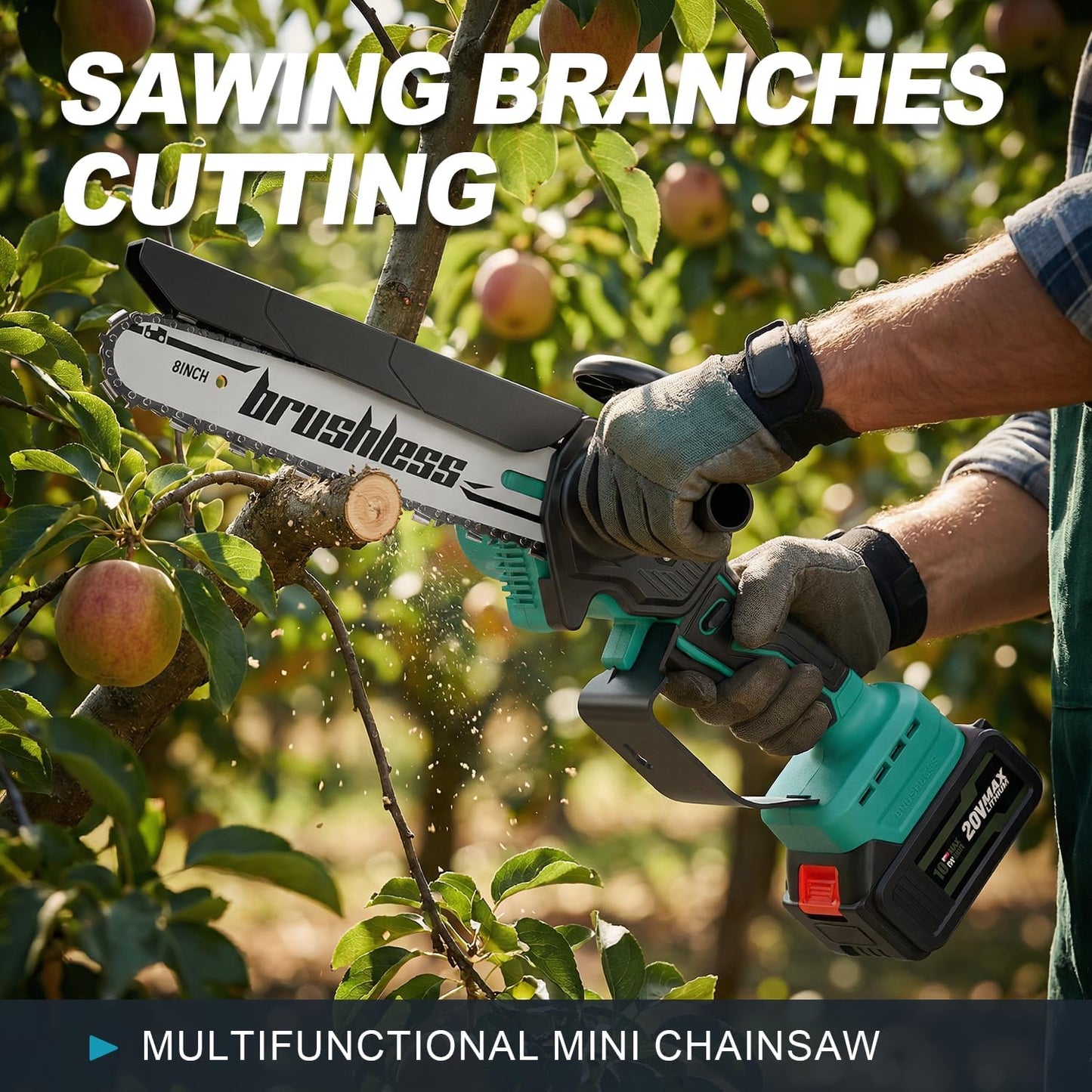 Cordless Mini Chainsaw, 20V MAX 8 inch & 6 inch Powered Handheld Electric Chainsaws,2 Pack Rechargeable Batteries Powered Portable Small Pruning Chain Saw for Tree Pruning Wood Cutting Trimming