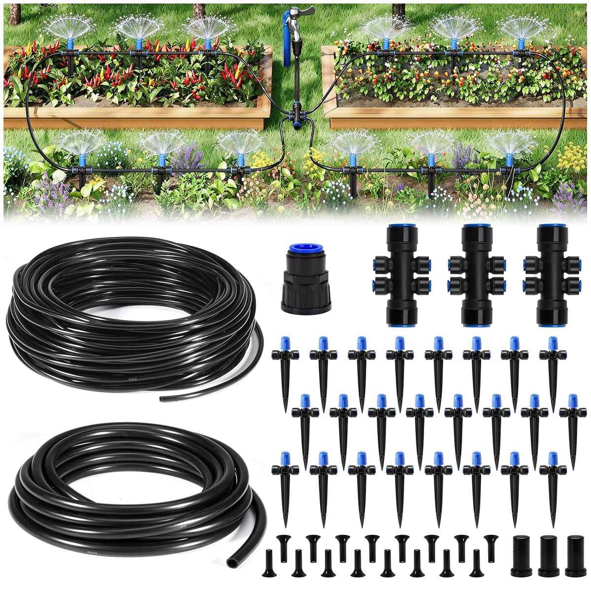 140FT Quick-Connect Drip Irrigation Kit for Large Gardens