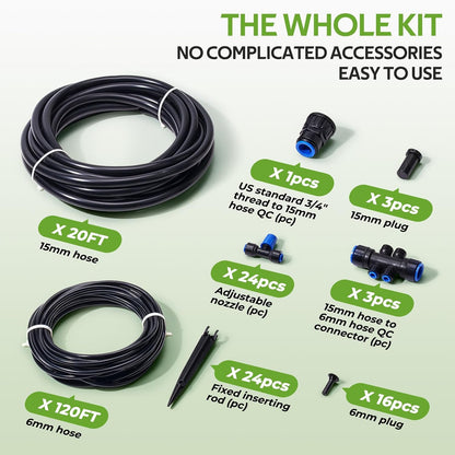 140FT Quick-Connect Drip Irrigation Kit for Large Gardens