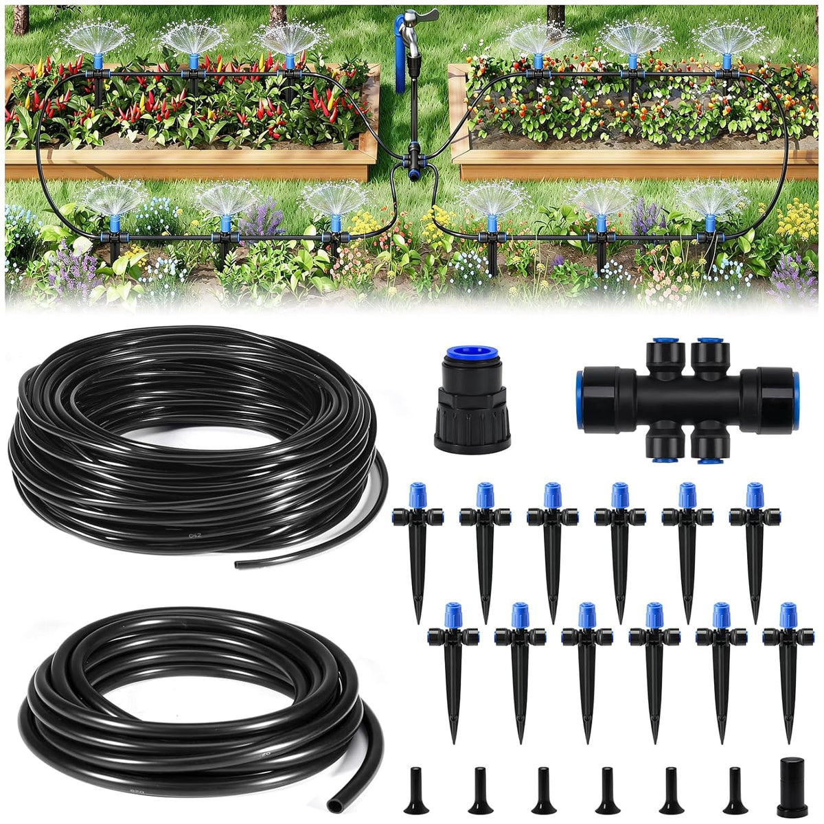 140FT Quick-Connect Drip Irrigation Kit for Large Gardens