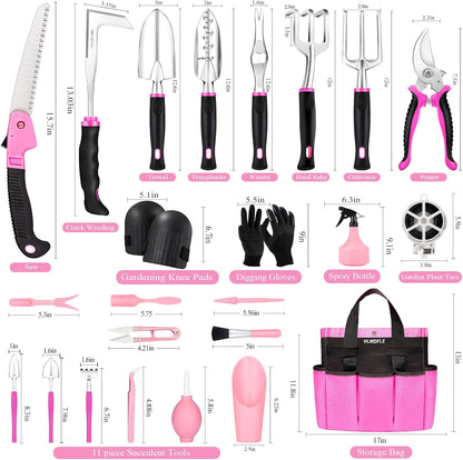 Purple Garden Tool Set Gardening Items for Women - 11PCS Heavy Duty Garden Tools with Detachable Storage Bag, Weeder, Dual-Purpose Hoe