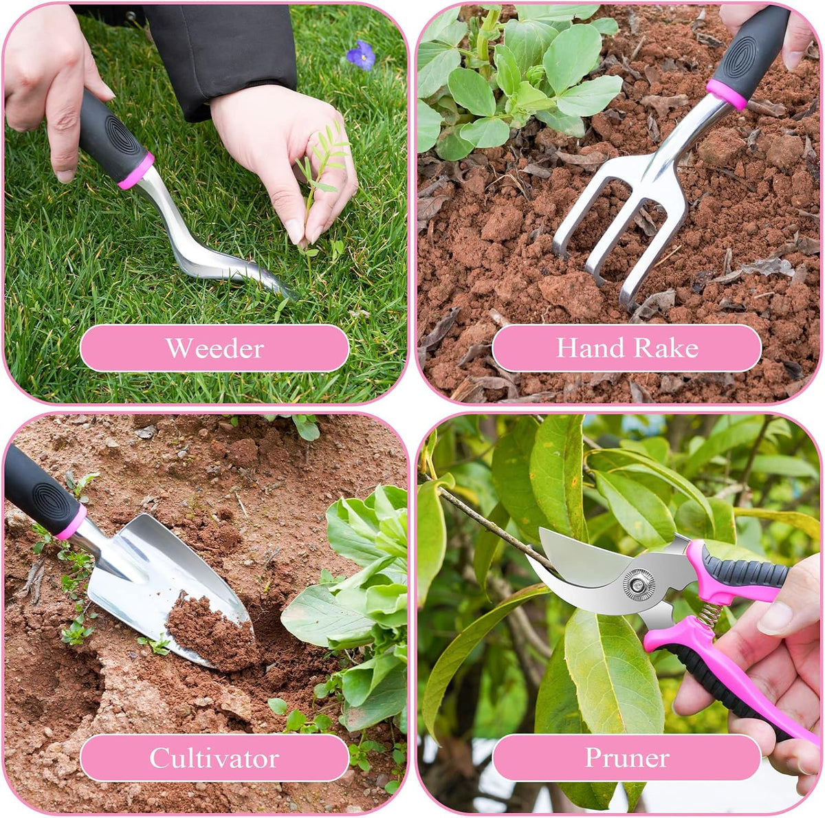 Purple Garden Tool Set Gardening Items for Women - 11PCS Heavy Duty Garden Tools with Detachable Storage Bag, Weeder, Dual-Purpose Hoe