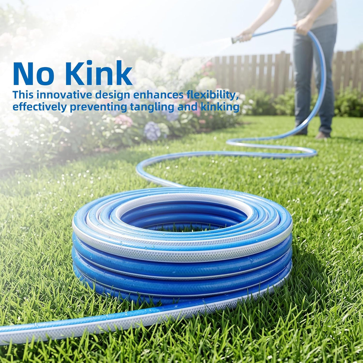 Lead-in Blue Garden Hose 3/4 in. x 15 ft. - No Kink, Leak Free, Flexible, Male to Female Fittings - Heavy Duty Lightweight PVC Water Hose -150PSI Work & 500PSI Burst, for Reel Cart & Commercial Use