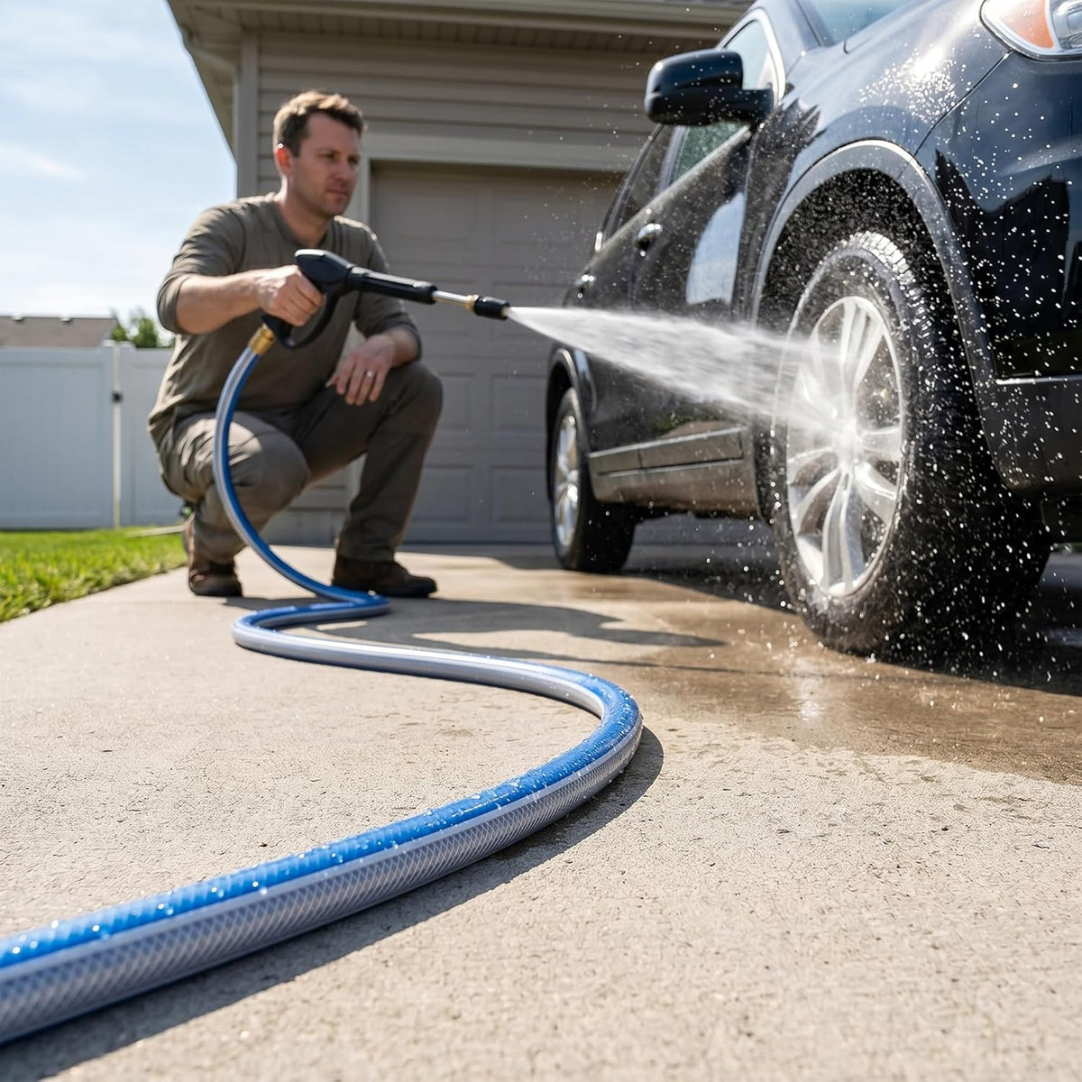 Lead-in Blue Garden Hose 3/4 in. x 15 ft. - No Kink, Leak Free, Flexible, Male to Female Fittings - Heavy Duty Lightweight PVC Water Hose -150PSI Work & 500PSI Burst, for Reel Cart & Commercial Use
