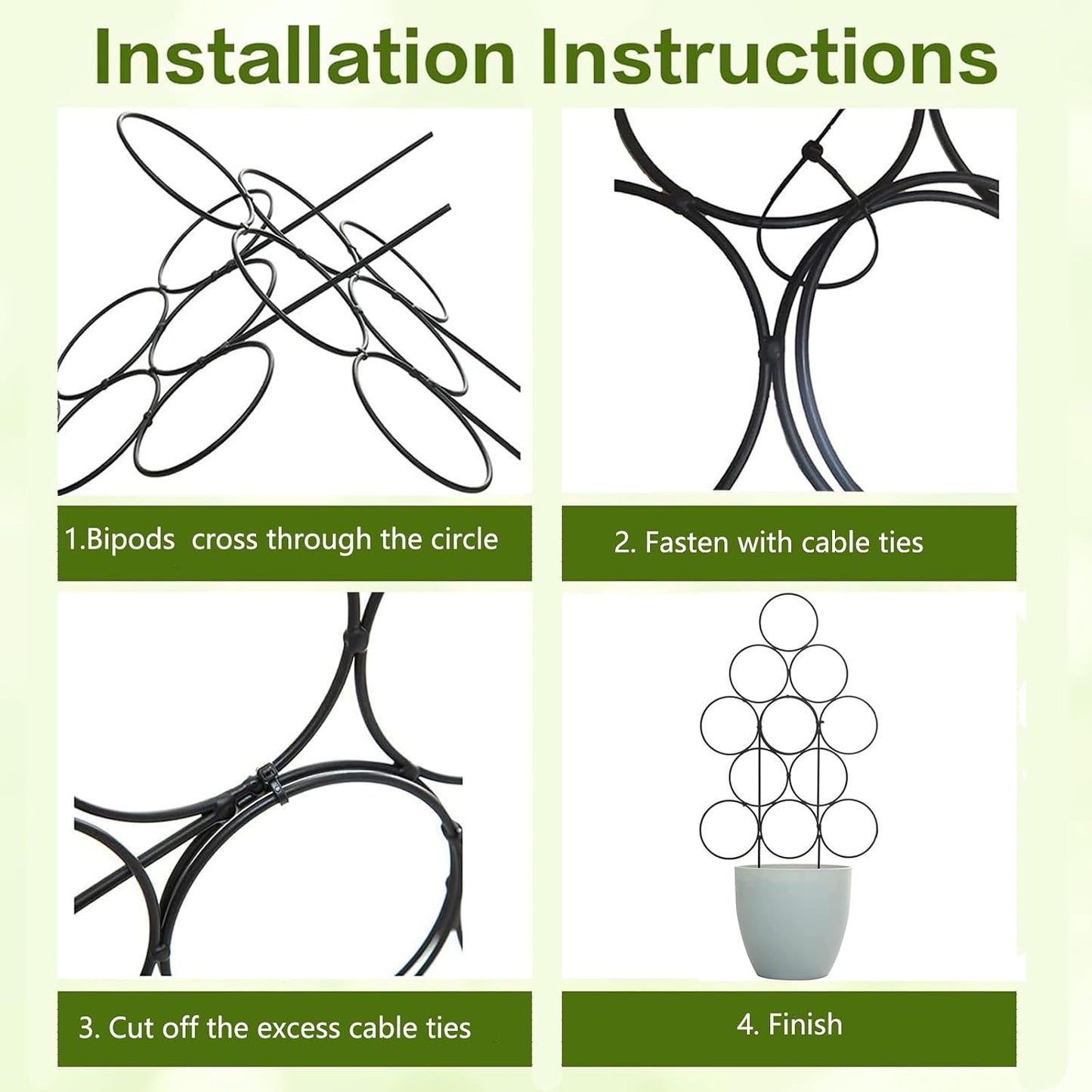 Trellis for Climbing Plants Indoor,4 Pack Stackable Garden Trellis for Potted Plant Support, 15.7 Inch Small Houseplant Metal Wire Trellis for Vine Ivy Rose Plant Trellis (Black)