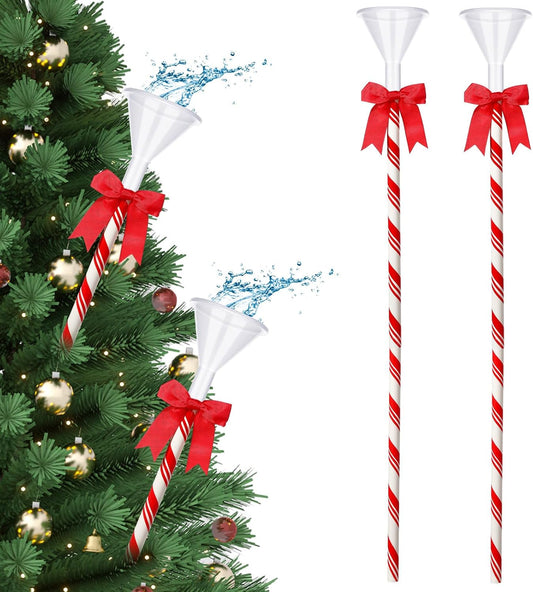 4 Pcs 40 Inch Christmas Tree Watering Funnel Reusable Xmas Tree Funnel Waterer Red and White Striped Christmas Watering System Longer Spout Xmas Device for Indoor and Outdoor Plants