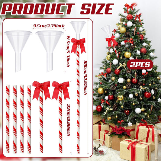 4 Pcs 40 Inch Christmas Tree Watering Funnel Reusable Xmas Tree Funnel Waterer Red and White Striped Christmas Watering System Longer Spout Xmas Device for Indoor and Outdoor Plants