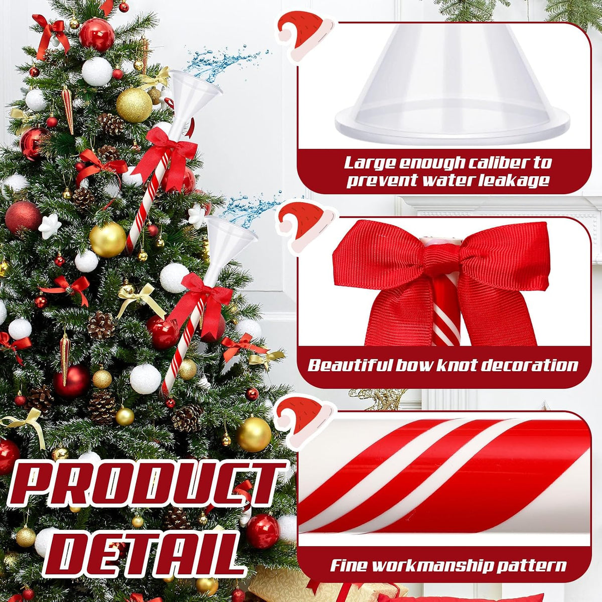 4 Pcs 40 Inch Christmas Tree Watering Funnel Reusable Xmas Tree Funnel Waterer Red and White Striped Christmas Watering System Longer Spout Xmas Device for Indoor and Outdoor Plants