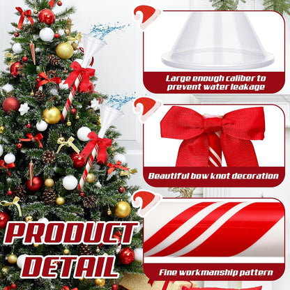 4 Pcs 40 Inch Christmas Tree Watering Funnel Reusable Xmas Tree Funnel Waterer Red and White Striped Christmas Watering System Longer Spout Xmas Device for Indoor and Outdoor Plants