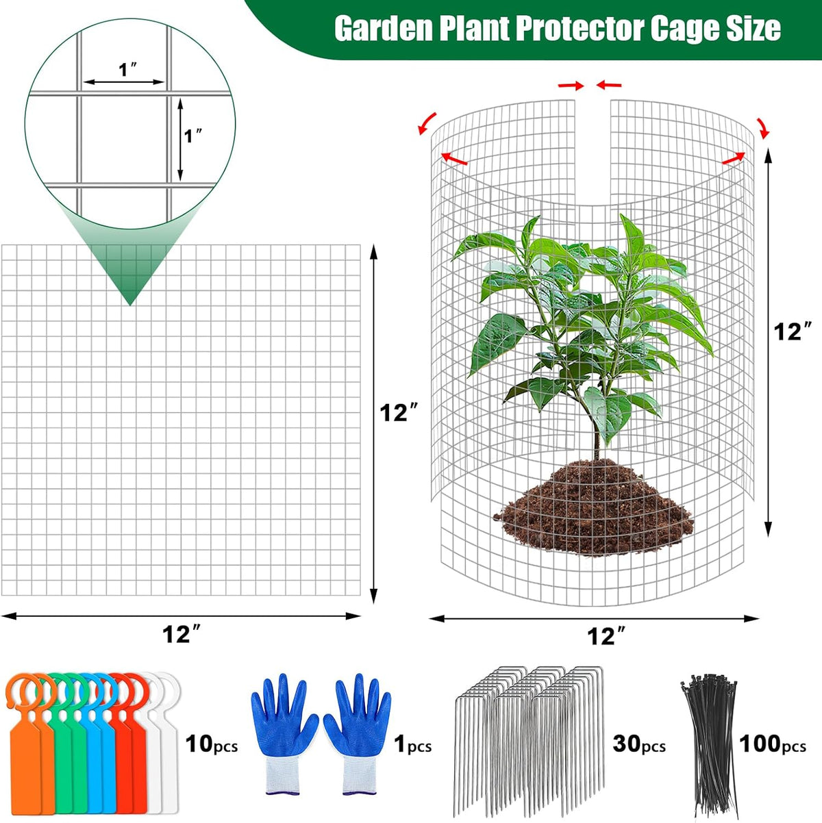 30Pcs Garden Plant Protector Cage 12''x12'', 10 Set Metal Wire Protectors