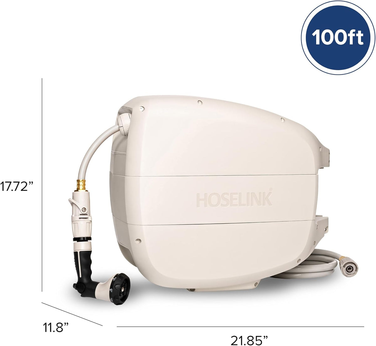 HOSELINK Evolve 90ft Hi-Flow Beige Retractable Garden Hose Reel, NEW Heavy Duty, Automatic Rewind, Lock Anywhere, 180 Degree Swivel, Wall Mounted Watering Solution for yard and outdoors (90ft Hi-Flow)