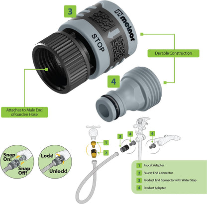 65175AMZ 6 Piece Quick Connect Starter Set Connector Bundle, Product Adapter, Product End Connector, Black, Grey