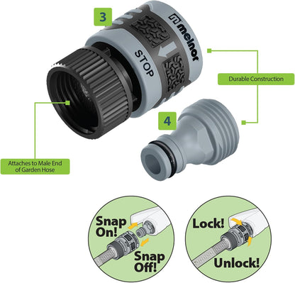 65175AMZ 6 Piece Quick Connect Starter Set Connector Bundle, Product Adapter, Product End Connector, Black, Grey