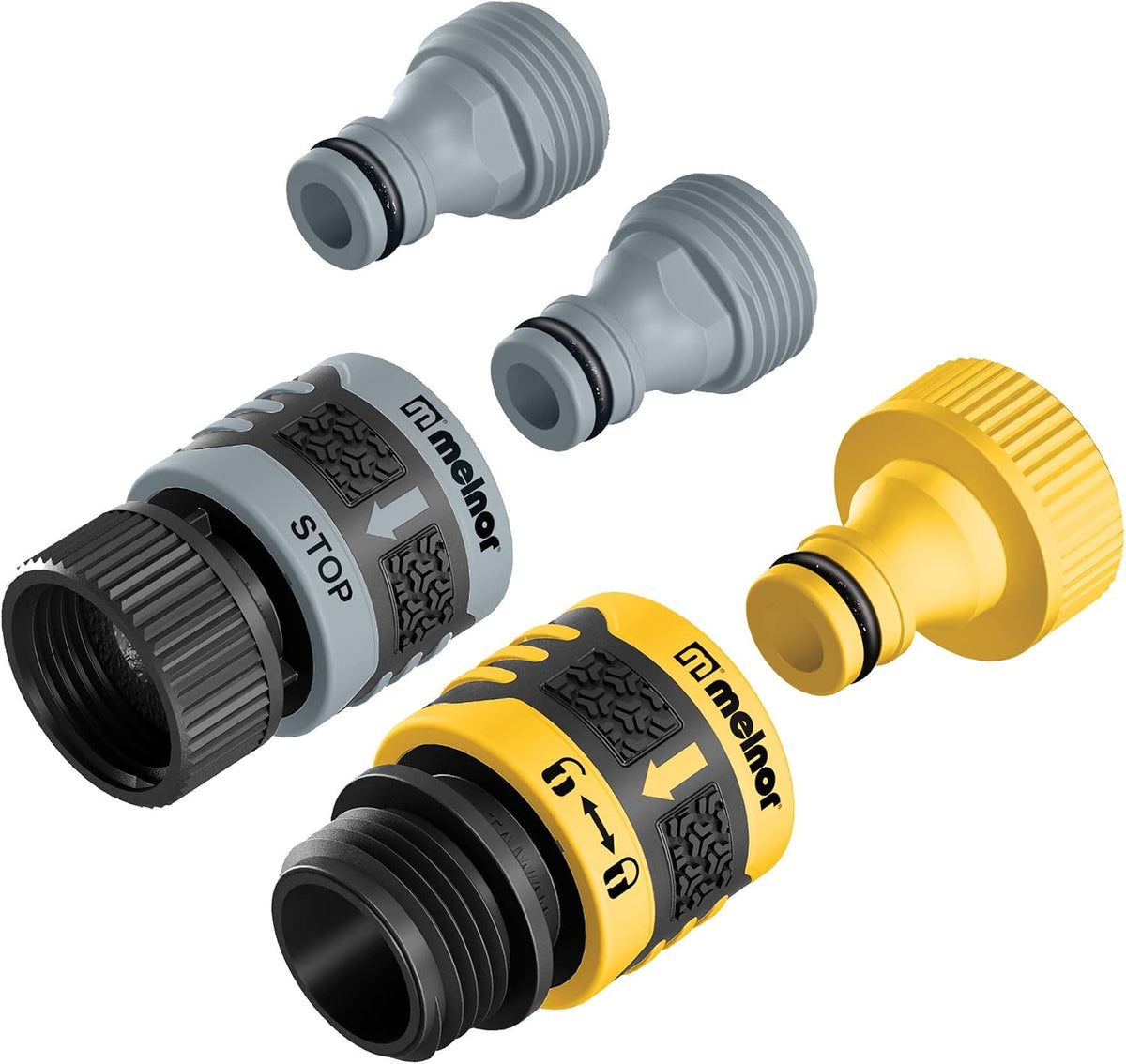 65175AMZ 6 Piece Quick Connect Starter Set Connector Bundle, Product Adapter, Product End Connector, Black, Grey