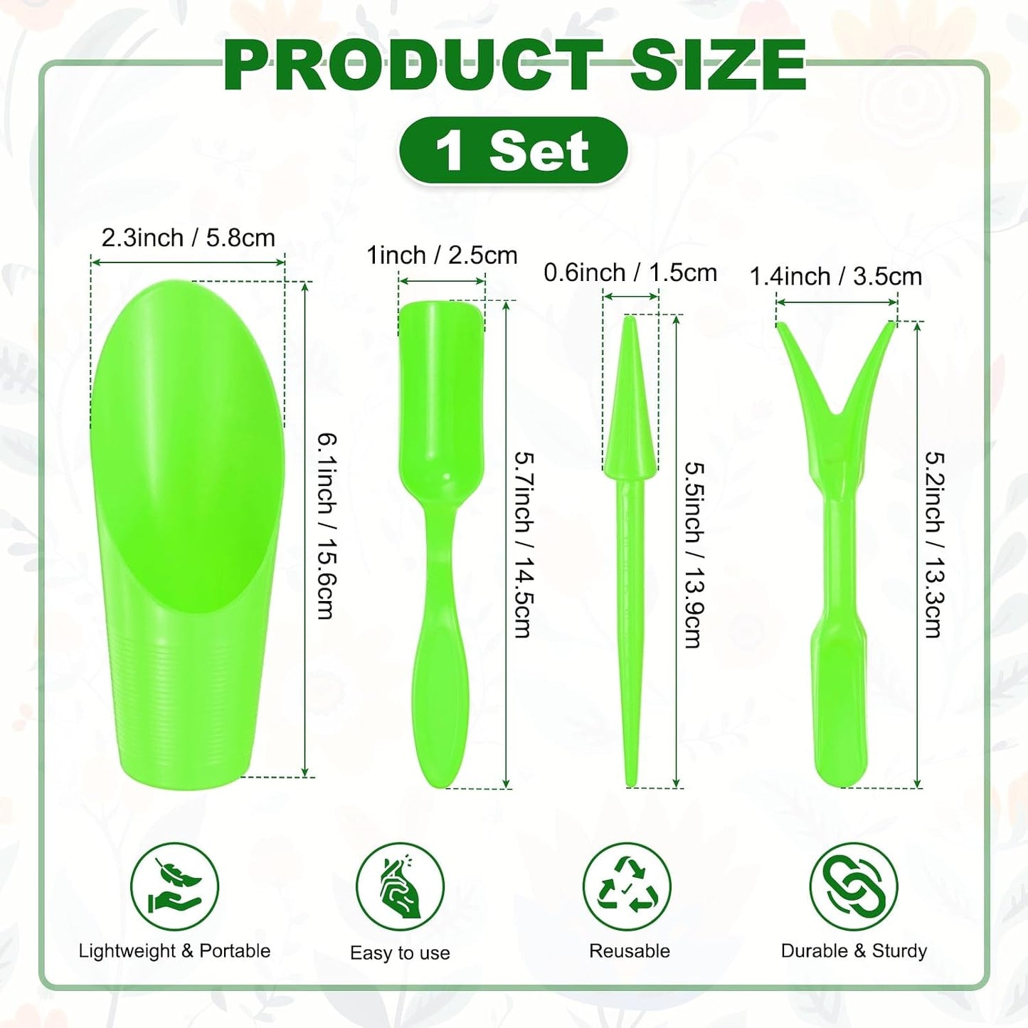 2-Set Garden Shovel Hand Tools Transplanting Succulent Cultivation Digging Scoops Kits, Plastic Mini Garden Tool Set for Flower Planting/Bonsai Potting [Green]