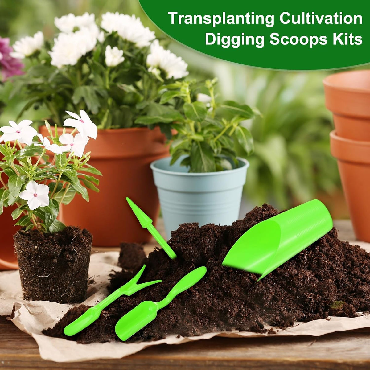 2-Set Garden Shovel Hand Tools Transplanting Succulent Cultivation Digging Scoops Kits, Plastic Mini Garden Tool Set for Flower Planting/Bonsai Potting [Green]
